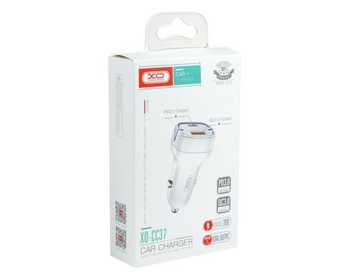 Автомобільний Зарядний Пристрій XO CC37 PD+QC3.0 20W Колір Бiлий 6920680876938