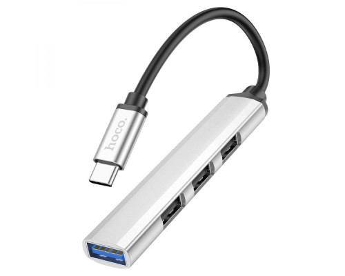Хаб USB Hoco HB26 4 in 1 adapter(Type-C to USB3.0+USB2.0*3) Колір Срібло