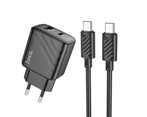 Мережевий Зарядний Пристрій Hoco CS23A 1USB/1USB-C PD/QC 30W+Type-C to Type-C Колір Чорний 6942007609968