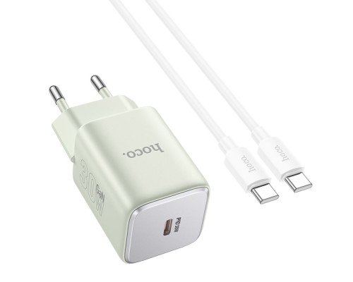 Мережевий Зарядний Пристрій Hoco N43 1USB-C PD/QC 30W GAN Type-C to Type-C Колір Зелений 6942007620260