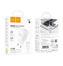 Мережевий Зарядний Пристрій Hoco C146A 1USB-C PD/QC 20W+Type-C to Type-C Колір Бiлий 6942007630269 ma35279_3345665