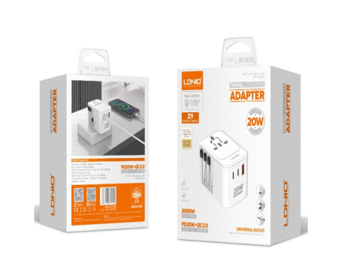 Мережевий Перехідник LDNIO Z9 2USB-C/1USB 20W Колір Білий 6933138602409 ma35670_3577461