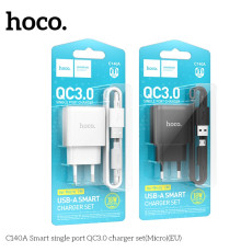 Мережевий Зарядний Пристрій Hoco C140A 1USB QC 18W+USB to Micro Колір Чорний 6942007627801