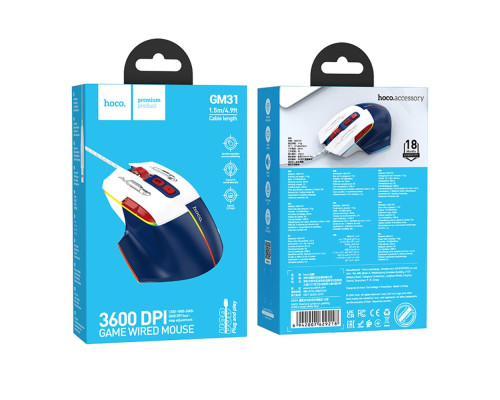 USB Миша Iгрова Hoco GM31 Overlord luminous Колір Білий синій 6942007629218 ma35230_3345470