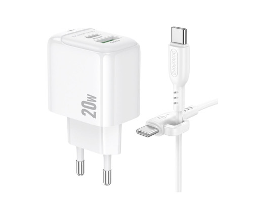 Мережевий Зарядний Пристрій Borofone BAS44A 1USB-C/1USB PD/QC 20W+Type-C to Type-C Колір Бiлий 6941991113864 ma35139_3345030