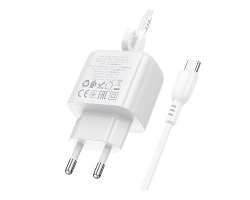 Мережевий Зарядний Пристрій Borofone BAS44A 1USB-C/1USB PD/QC 20W+Type-C to Type-C Колір Бiлий 6941991113864 ma35139_3345030