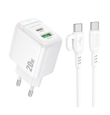 Мережевий Зарядний Пристрій Borofone BAS44A 1USB-C/1USB PD/QC 20W+Type-C to Type-C Колір Бiлий 6941991113864 ma35139_3345030