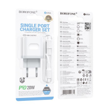 Мережевий Зарядний Пристрій Borofone BA99A 1USB-C PD/QC 20W+Type-C to Type-C Колір Бiлий 6941991121371 ma37691_3663831
