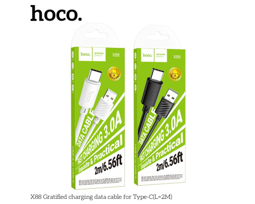 Кабель USB Hoco X88 Gratified Type C 3A 2m Колір Чорний 6942007653626 ma37784_3664768
