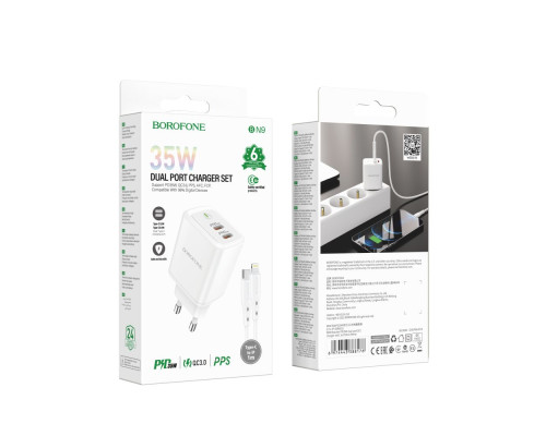 Мережевий Зарядний Пристрій Borofone BN9 Reacher PD/QC 35W Type-C to Lightning М'ята упаковка Колір Бiлий 2020000481867 ma38405_3748161