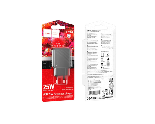 Зарядний пристрій Hoco CS24A 25W 3A 1USB-С black PLS-00-00138662