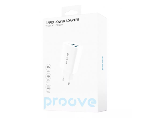 Зарядний пристрій Proove Rapid 30W 3A 2USB-A+1USB-C white PLS-00-00133925