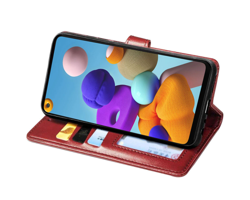 Чохол-книжка Leather GETMAN with card holder Samsung A217 Galaxy A21s red PLS-00-00128845