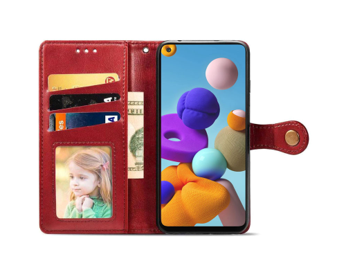 Чохол-книжка Leather GETMAN with card holder Samsung A217 Galaxy A21s red PLS-00-00128845