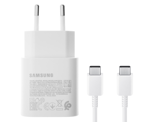 Зарядний пристрій Samsung EP-TA800 25W 3A 1USB-C retail packing з кабелем Type-C (Original) white PLS-00-00107379