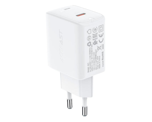 Зарядний пристрій Acefast A21 30W 3A USB-C white PLS-00-00124403