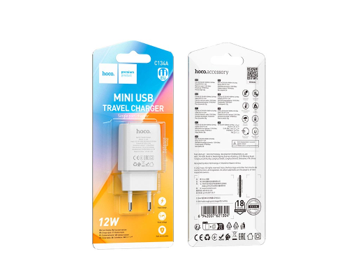 Зарядний пристрій Hoco C134A 12W 2.4A USB-A white PLS-00-00139612