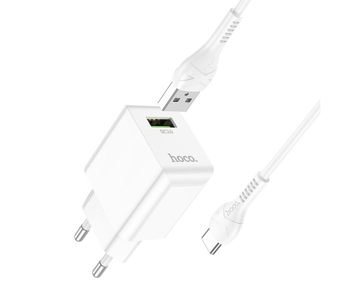 Зарядний пристрій Hoco C98A 2.4A 18W 1USB-A з кабелем Type-C white PLS-00-00098639