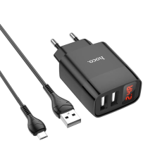 Зарядний пристрій Hoco C86A з кабелем Micro USB 2.4A 2USB black PLS-00-00072556