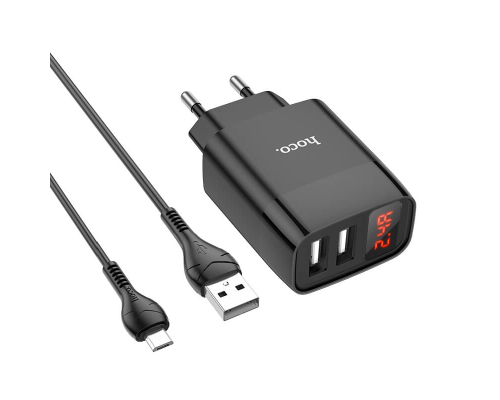 Зарядний пристрій Hoco C86A з кабелем Micro USB 2.4A 2USB black PLS-00-00072556