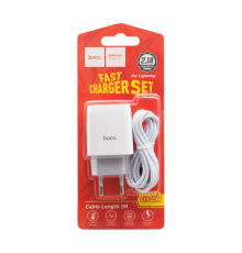Зарядний пристрій Hoco C72A 10.5W 2.1A 1USB-A з кабелем Lightning white PLS-00-00051036