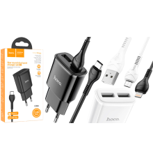 Зарядний пристрій Hoco C88A 12W 2.4A 2USB-A з кабелем Lightning black PLS-00-00087038
