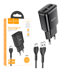 Зарядний пристрій Hoco C88A 12W 2.4A 2USB-A з кабелем Type-C black PLS-00-00079920