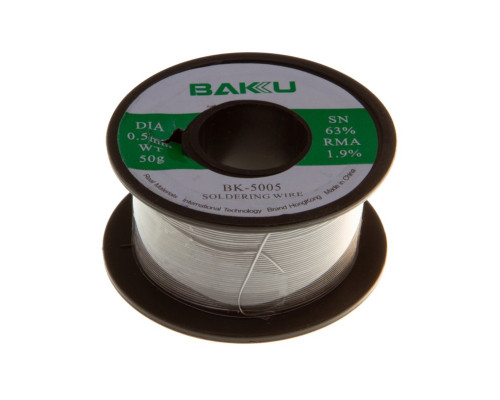 Припій BAKU BK-5005, sn 63%, pb 35,1%, 50 г, 0,5 мм, флюс 1,9%