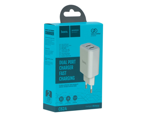 Мережевий Зарядний Пристрій Hoco C62A Victoria 2USB 2.1A М'ята упаковка Бiлий ma198520_513337