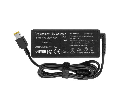 Блок живлення для ноутбука LENOVO 20V, 4.5A, 90W, USB+pin (Square 5 Pin DC Plug), (Replacement AC Adapter) black (без кабелю!) NBB-130164