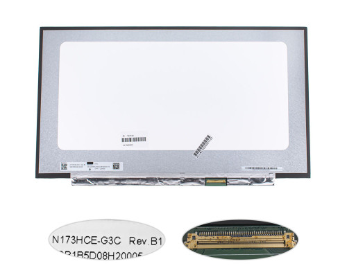 Матриця 17.3" N173HCE-G3C (1920*1080, 40pin(eDP, IPS, 120HZ), LED, SLIM(без планок та вушок), матова, роз'єм праворуч внизу) для ноутбука NBB-132181