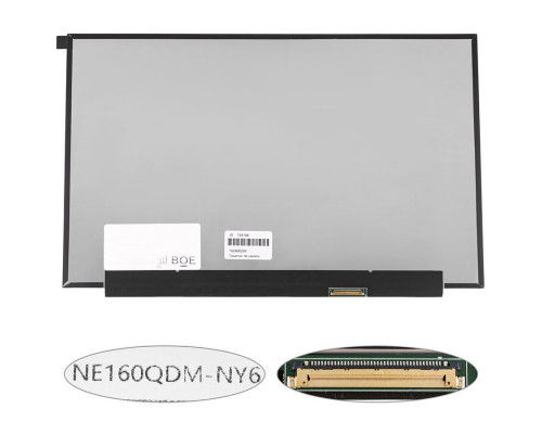 Матриця 16.0" NE160QDM-NY6 (2560*1600, 40pin(eDP, IPS, 120Hz), LED, SLIM(без планок та вушок), матова, роз'єм праворуч внизу) для ноутбука NBB-134186