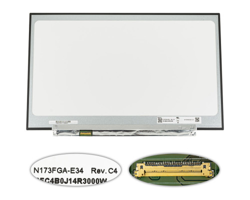 Матриця 17.3 N173FGA-E34 Rev C4 (1600*900, 30pin(eDP), LED, SLIM(без планок та вушек), матова, роз'єм ліворуч знизу) для ноутбука NBB-139501