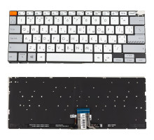 Клавіатура для ноутбука ASUS (X3400, X7400 series), ukr, silver, без кадру, підсвічування клавіш (Red Esc) (ОРИГИНАЛ)