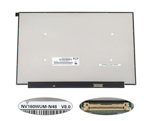 Матрица 16.0" NV160WUM-N48 (1920*1200, 30pin(eDP, IPS), LED, SLIM(без планок и ушек), матовая, разъем справа внизу) для ноутбука