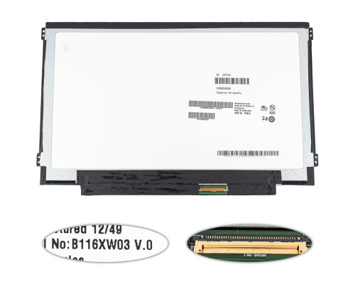 Матриця 11.6 B116XW03 V.0 (1366*768, 40pin, LED, SLIM (горизонтальні вушки), глянцева, роз'єм праворуч знизу) для ноутбука (renew) NBB-32744