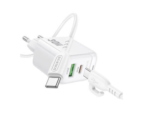 Мережевий Зарядний Пристрій Borofone BAS45A 1USB-C/1USB PD/QC 30W+Type-C to Lightning Колір Бiлий 6941991113888 ma35141_3345034