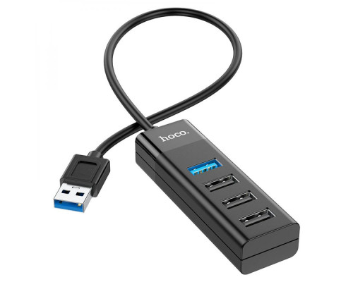 Хаб USB Hoco HB25 Easy mix 4-in-1 converter(USB to USB3.0+USB2.0*3) Колір Чорний