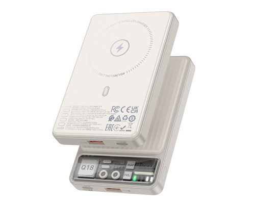 Універсальна Мобільна Батарея Power Bank Hoco Q18 Tourer 22.5W with magnetic 10000mAh Колір Молочно бiлий 6942007605199