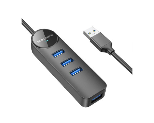 Хаб USB Borofone DH5 4-in-1 (USB to USB3.0*4)(L=0.2M) Колір Чорний 6941991104190