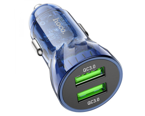 Автомобільний Зарядний Пристрій Hoco Z47 Transparent QC3.0 18W Колір Прозорий синій