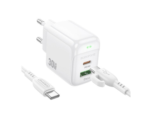 Мережевий Зарядний Пристрій Borofone BAS45A 1USB-C/1USB PD/QC 30W+Type-C to Lightning Колір Бiлий 6941991113888 ma35141_3345034