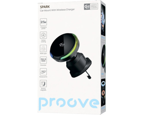 Автомобільний тримач з Бездротовим ЗП Proove Spark Qi2.2 25W black 2003000293241 6901119412804