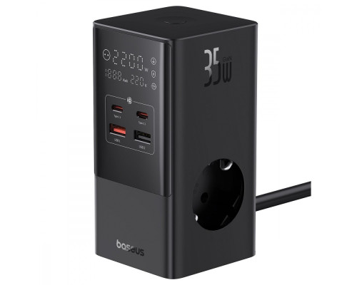 Мережевий фільтр Baseus Power Combo Tower Digital (3*AC+2*USB+2*Type-C 35W 1.5m) black 2003000159615 6932172631918