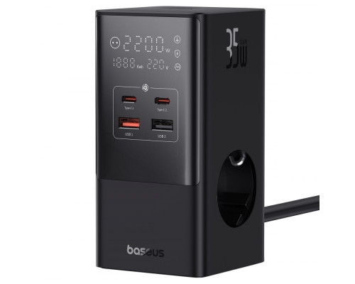 Мережевий фільтр Baseus Power Combo Tower Digital (3*AC+2*USB+2*Type-C 35W 1.5m) black 2003000159615 6932172631918