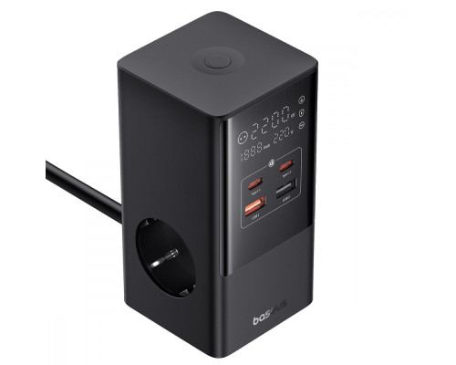 Мережевий фільтр Baseus Power Combo Tower Digital (3*AC+2*USB+2*Type-C 35W 1.5m) black 2003000159615 6932172631918