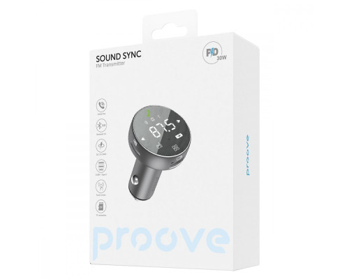 АЗП Proove FM Launcher Sound Sync 30W (PD+QC3.0) Type-C+USB gray 2001001422257 6900111430922