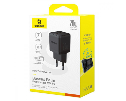 МЗП Baseus Palm Fast Charger Type-C+USB 20W black 2003000211030 6932172672737
