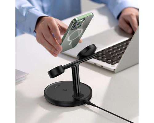 Бездротовий ЗП Baseus Swan Magnetic 3-in-1 20W black