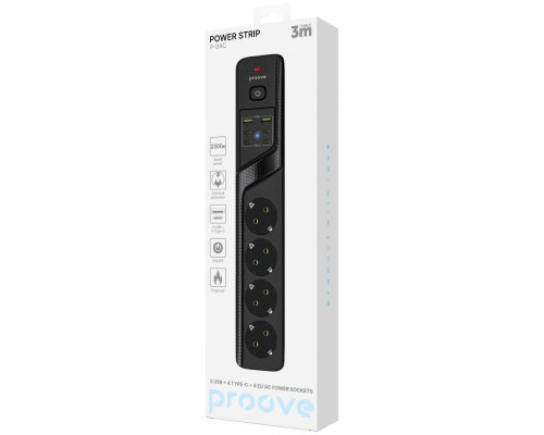 Мережевий фільтр Proove Power Strip P-04C (4 розетки + 2 USB + 4 Type-C) 3М black 2003000320152 6901117328015